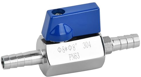 Ziyonix Barb Ball Valve Mini Avstängningsventil Hållbar flödeskontrollomkopplare 304 rostfritt stål Mini avstängningsventil för vatten, gas, bränsle droppbevattningssystem (8 mm)