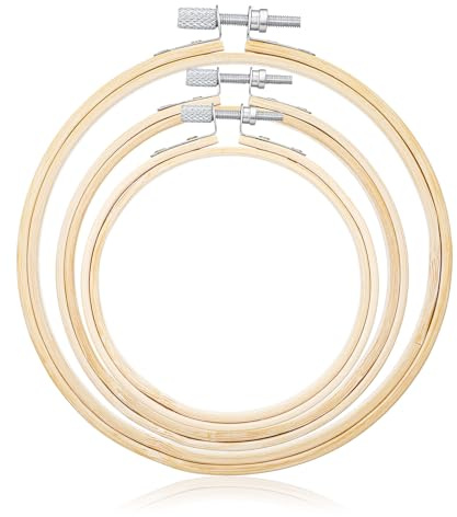 3-Piece Embroidery Hoops Set (4, 5, 6 Inch) – Round Natural Bamboo Cross Stitch Hoops for Hand Sewing, Non-Slip Tight Grip for Perfect Stitching, Wooden Hoop for Crafts & Needlework