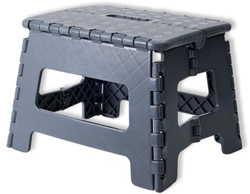 Envenzo Folding Step Stool, Portable PP Plastic Foldable Stool for Home, Kitchen, Bathroom and Travel, Grey, 29 x 22 x 22 cm