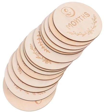 WHAMVOX 14pcs Wooden Monthly Milestone Cards Beige Month Decorative Cards for Newborn Growth Photo Commemorative Props and Shower