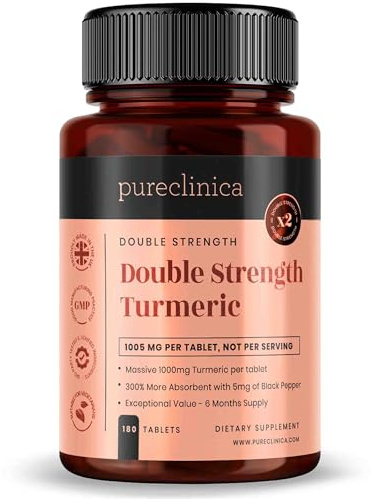 Dubbelstark Gurkmeja - 1000 mg x 180 Tabletter - Naturliga Nivåer av Curcumin - och 5 mg Svartpepparextrakt