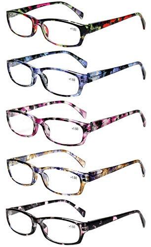 Kerecsen 5-Pack Reading Glasses Women Spring Hinge Pattern Design Glasses for Reading(+2.50, 5 Mix Color)