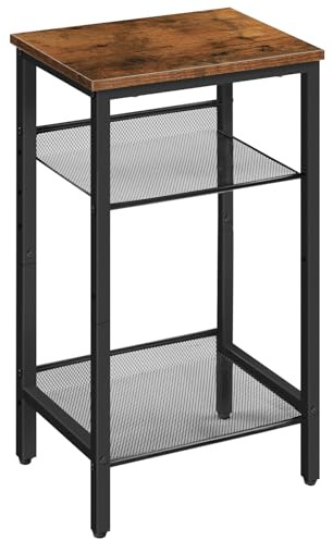 HOOBRO Side Table, 3-Tier Tall End Telephone Table with Adjustable Mesh Shelves, Small Entry Table for Living Room Bedroom Hallway or Office, Rustic Brown and Black BF01DH01G1