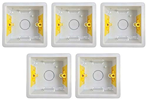 Appleby Single Gang Electrical Housing Box 32mm Deep Metal White | Yellow finish, screw-in installation, pack of 5 units, model SB619, industrial style, plasterboard mounting