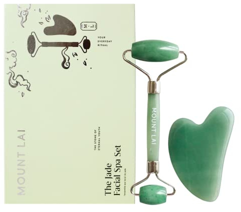 Mount Lai Jade Gua Sha Facial Tools, Jade Roller and Gua Sha Facial Tools Set, Guasha Tool for Face to Relieve Muscle Tension and Reduce Puffiness, Anti Aging Skin Care Sets for Women