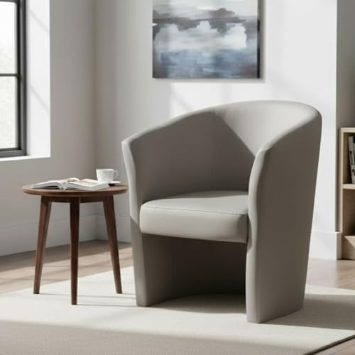 Dmora - Fauteuil Abrera, Fauteuil de Salon, Siège rembourré, Chaise avec accoudoirs en Simili Cuir, 64x63h76 cm, Gris