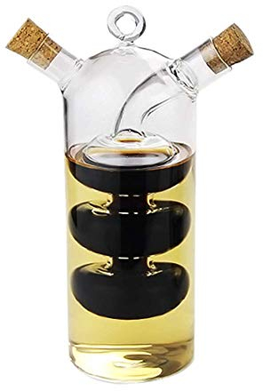 WINAKUI Olive Oil and Vinegar Dispenser Cruet Bottles, 2 in 1 Transparent Glass Oil Bottle, Dual Glass Oil Dispenser Bottles for Kitchen Cooking Container