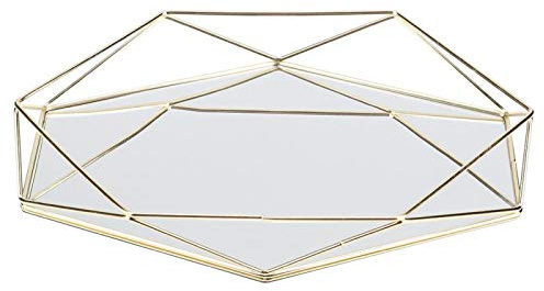 Alvinlite Vassoio per profumi in Oro Vassoio per vanità con Specchio Vassoio Decorato Vassoio Decorativo in Metallo Organizer per Gioielli Vassoio per Trucco per vanità, Bagno, Camera da Letto(Oro)
