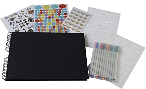 Exacompta - Réf.16801E - Album photos spiralé scrapbooking noir à personnaliser - 70 pages noires - loisirs créatifs, DIY, souvenirs, mariage, anniversaire, voyage - livré avec un kit d'accessoires