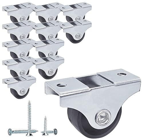 SKIR'CO Paquete de 12 ruedas pequeñas de 25 mm para muebles, ruedas de plástico negro, no giratorias, ruedas fijas, dirección unidireccional, tornillos incluidos (12)