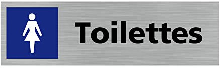 Pictogramme TOILETTES FEMMES (Q0124). Signalisation Porte - 170 X 50 mm - Autocollant souple ou plaque alu brossé 2mm. - Adhésif aspect aluminium brossé - Adhésif aspect aluminium brossé -