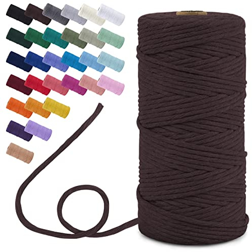 Uiopa Macrame Cord 3mm x 100m, Single Strand Macrame Yarn Thick Thread Natural Cotton Cord, Coloured Macrame Craft String for DIY Crafts, Wall Hanging, Plant Hanger, Tassels (Brown)