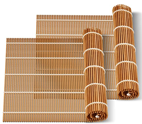 MIUQILAIY 9.5x9.5Bamboo Sushi Rolling Mat,kimbap roller(2 PCS)