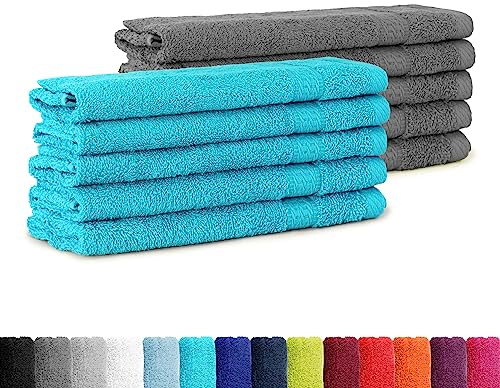 BaSaTex - 10er Pack Handtuch Set für Gäste - Frottee-Handtücher mit Aufhängeschlaufe aus weicher Baumwolle in 30x50cm - Waschtücher für Gäste Öko-Tex Standard 100 Zertifiziert - Anthrazit & Türkis