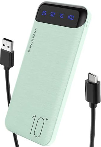 Portable Charger 10000mAh Slim USB C Input and Output Power Bank with LED Display Lightweight External Battery Pack Compatible for iPhone 14/13/12, iPad, Samsung etc. (green)