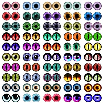 MWOOT 100 Piezas 12mm Ojos de Vidrio con Caja, Colores Glass Eyes Dragón de Cristal Ojos, para Gato Pájaro Animales, Muñecas Accesorios, Creación Joyas, DIY Ojos Manualidades Halloween Muñeca Decor