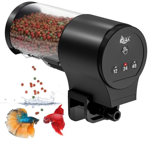 AQQA Futterautomat für Aquarium,Automatischer 110ml Großer Fassungskraft Fischfutterspender mit 12H/24H/48H Timer,Manuell/Auto Fütterungsmodi, Batteriebetriebenes Fischfutterautomat für Ferien