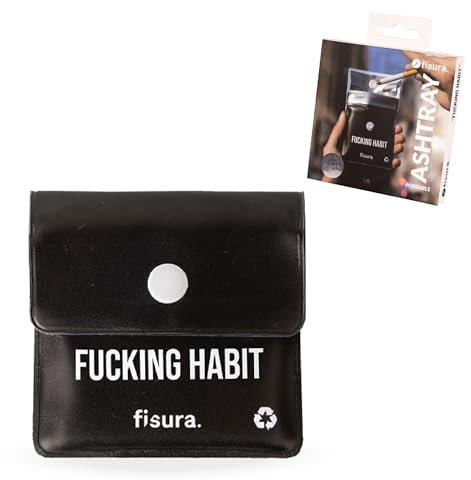 Fisura – Posacenere tascabile pieghevole “F*cking habit”. Perfetto per auto, viaggi o attività all’aperto. Bustina portacenere riutilizzabile, compatta e originale. 8 x 8 cm.