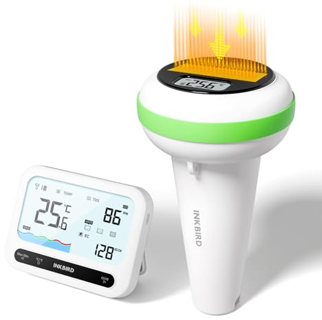 Inkbird Termometro Piscina con Rilevatore di TDS/EC, IBS-P04R Termometro Galleggiante per Piscina con gateway,Impermeabile IP68, Ricarica Solare, Misuratore TDS/EC dell'acqua per, Spa,Laghetto