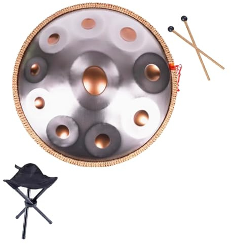 Handpan Drum - Ståltrumma Handpan Musikinstrument, 432 Hz/440 Hz, slagverkstrumma, med handpanhållare, mjuk handpan-väska, ätpinnar (guld -432 Hz,9 anteckningar)