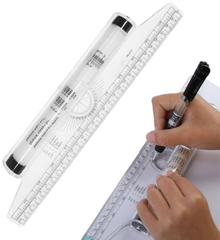 OUDQFCJ Regle roulante professionnelle avec rapporteur et échelle transparente, regle polyvalente pour architectes, designers et étudiants (30 cm)