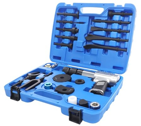 Levkitch set med tryckluft, 12 st. lufthammare, med plastfodral, tryckluftshammare innehåller platt mejsel, plåtseparator, skärare och bultborttagare osv