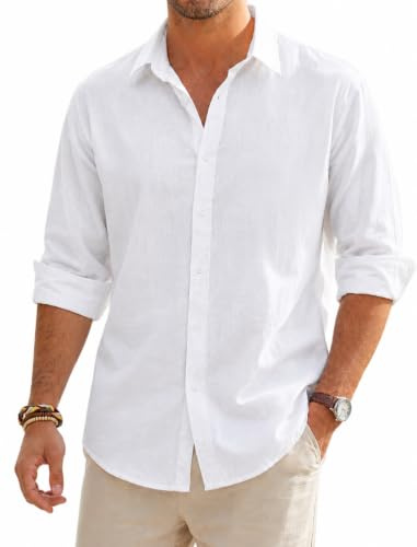 SEAYIJIA Chemise Lin-Coton Homme Manches Longues | Légère et Respirante, Idéale pour Les Vacances à La Plage, Les Tenues de Bureau Casual ou Les Week-ends Détente
