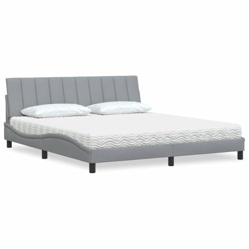 QUAHEAS Säng med madrass Hanko ljusgrå, 180 x 200 cm, tygöverdrag, komfortskummadrass, stabil ribbotten, huvudkudde för vilsam sömn