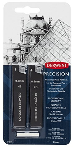 Derwent 0.5 mm Precision Mechanical Pencil Refill Set, HB/2B Leads and Erasers, Professional Quality, 2302430
