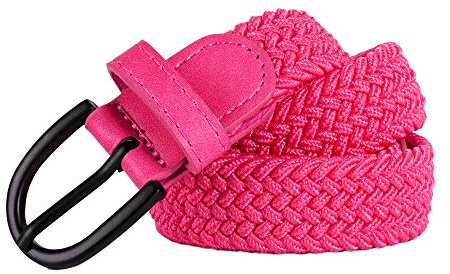 Mile High Life Junior Braided Stretch Elastic Belt |Pin Buckle | PU Loop End Tip | Boys Girls | 1 width (Hot Pink, X-Large 26” (32 Length))