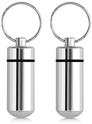 kwmobile 2x Metall Pillendose - 4,8 x 1,7 x 1,7 cm - Tablettendose Box mit Ring - Pillenbox Kapsel - Dose für Medikamente in Silber