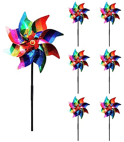 Moulin à Vent Réfléchissant, FainFun 6 Pièces Moulin à Vent Anti Pigeon Réfléchissant, Moulin à Vent Jardin Anti Oiseaux, pour Les Terres Agricoles, Les Vergers, Les Jardins, Les Pelouses