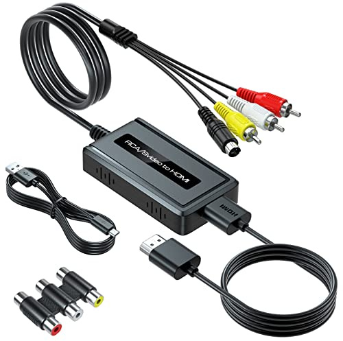 RCA Svideo to HDMI Converter, Support 4 : 3/16 : 9 Aspect Ratio Switch, 720P/1080P HDMI Output Switch, S-video AV RCA to HDMI converter for VHS/DVD/Wii/PS1/PS2/N64/NGC to Display on HDMI Screen