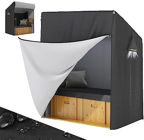 MOZMY Strandkorb Abdeckung Wasserdicht, Strandkorb Schutzhülle Winterfest - Breit 120cm, 420D Oxford Abdeckplane Strandkorb UV Beständig Abdeckhaube für Strandkörbe, 120*90*155/140cm