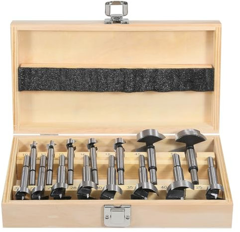 Vearter Set di 15 punte Forstner, 10 – 50 mm, per legno con gambo rotondo, per legno massiccio, MDF, truciolato