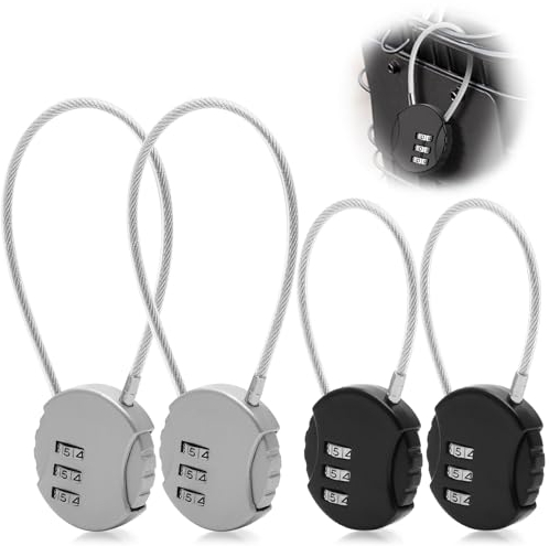4 Stück Zahlenschloss Kabelschloss 3 Stellig, Kofferschloss Zahlenschloss Lang, Vorhängeschloss mit Zahlencode Kabel für Drinnen und Draußen, (2 Größen)