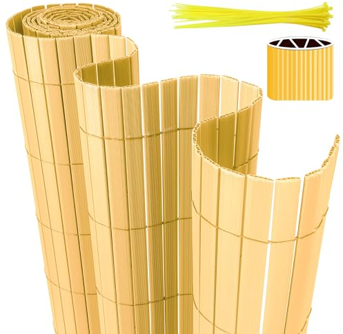 Eulenke Canisse en PVC Brise Vue, clôture d'intimité 80 x 500 cm avec Serre-câbles Lattes renforcées, Brise-Vue pour clôture de Jardin, terrasse, Bambou