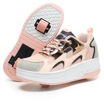ENEN Chaussure a Roulette Mode Fille, Chaussures a roulettes Retractable Garçons Basket Roulette Enfant, Roller 2 Roues Déformable Adolescents pour Intérieur Extérieur