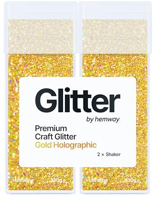 Hemway Craft Glitter Shaker Gold Holographic 130g x2 Pack Ultrafine | for Resin & Epoxy Crafts, Christmas Art Supplies, Nail, Body, Face, Eye, Festival, Crafting, Slime, Sparkle