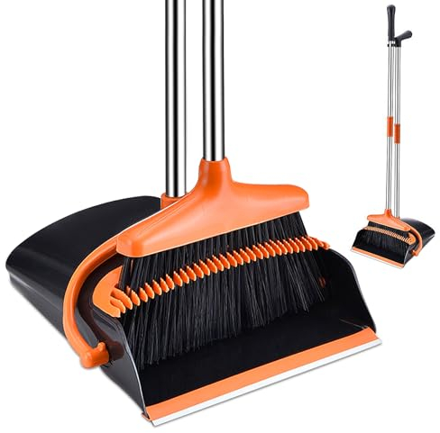 Besen und Kehrschaufel Set,Bodenreinigung für Küchen und Wohnungen,Aufrechter Kehrbesen und Kehrmaschine mit Kammstiel