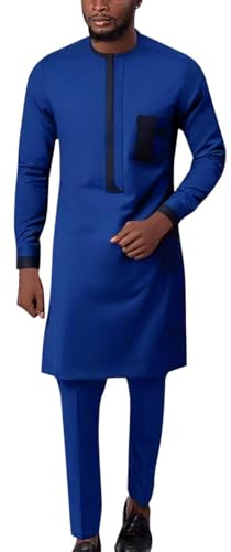 Gefomuofe Ensemble africain 2 pièces Dashiki pour homme - Chemise à manches longues et pantalon - Tenue traditionnelle pour homme