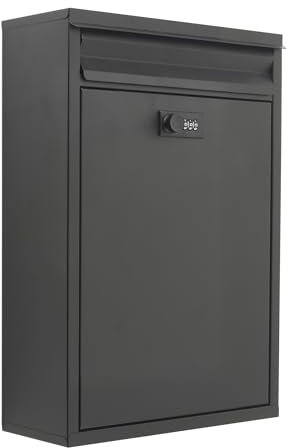 Safes UK Buzón sin llave, buzón grande de acero con cerradura de combinación segura, resistente a la intemperie, interior espacioso para sobres A4 y paquetes pequeños, 42 cm de altura, peso de 12