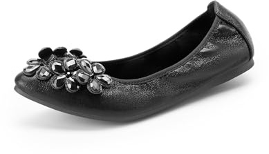 DREAM PAIRS Ballerine da donna, scarpe da donna a punta con strass scintillanti pieghevoli, comode scarpe da donna eleganti per matrimoni, feste, lavoro, nero, 40.5 EU