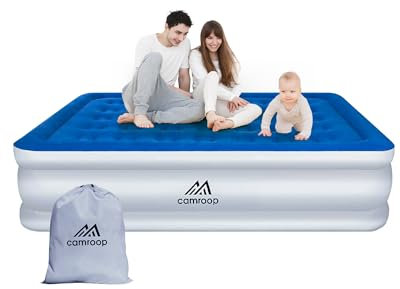 cakitte Aufblasbare Matratze 203 x 152 x 46 cm, aufblasbare Matratze mit integrierter Pumpe für Zuhause, Reisen und Camping, Maximalgewicht: 300 kg (Blau und Weiß, Doppel)