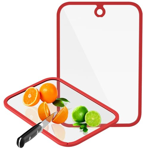 Cutting Board, Freshmage Glass Cutting Boards for Kitchen, 2Pcs Chopping Board Set with Non-Slip Edges & Hanging Hole, Dishwasher- Safe Clear Cutting Board for Countertop, Meal Prep & Serving