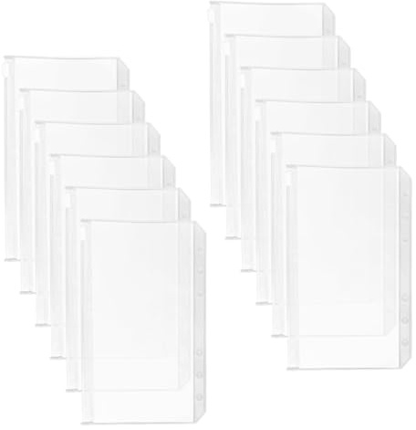 12 Pcs Carpetas de Plástico A6, Carpeta de Anillas con Cremallera, Bolsillos Perforados A6, Carpeta Transparente Impermeable 6 Orificios, Bolsas para Archivar Documentos Fotos Facturas Tarjetas