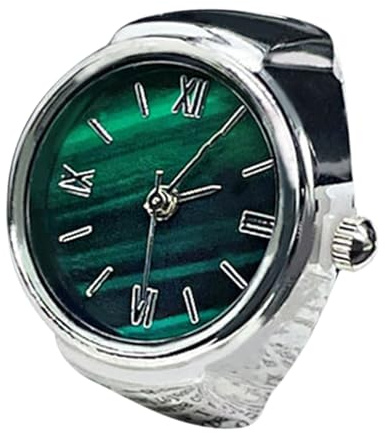 Anillo de reloj – Elegante reloj de anillo | Elegante reloj de dedo | Pequeños relojes de anillo verde para declaraciones de moda únicas, comodidad de cronometraje y uso diario, plata, Refer