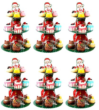 Trufolxiaz Ensemble 6 Supports Gâteaux en Papier pour Fête Noël Sweet Treat Présentation Stand Display Rack Snacks Shelf Party Decoration Supplies