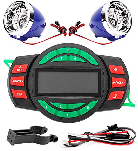 LCD -motorcykel MP3 -spelare med FM -radiohögtalare och telefonladdning idealisk för motorcykelturer 100 ABS ELEKTRONISKA KOMPONENTER Material DC 12 24V Output Power 2 10W