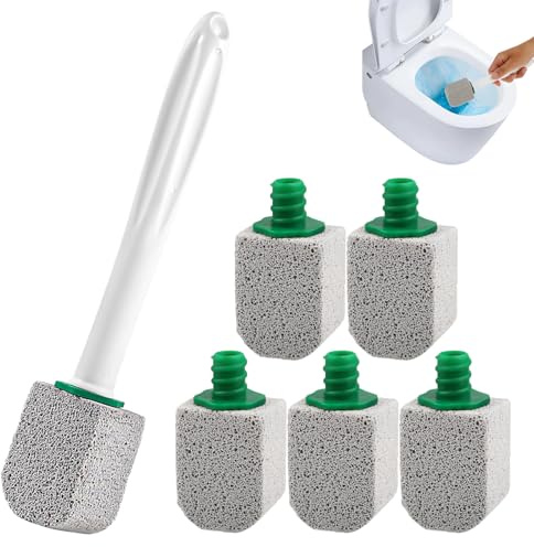 5 Pezzi Pietra Pomice per WC con 1 Manico Riutilizzabile - Disincrostante Efficace contro Calcare e Incrostazioni di Urina Ostinate - Per Pulizia Profonda di Toilette, Bagno, Cucina